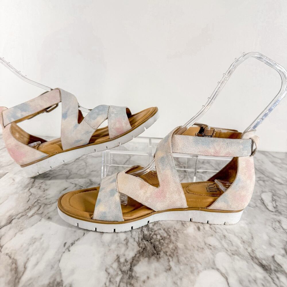 Sofft Mirabelle Sandal Womens SZ 7.5 Low Wedge Suede White Pastel Strappy Comfy - Picture 6 of 10